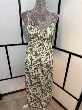 Inspired Hearts Cream Maxi Dress with Green Floral Print and Spaghetti Straps